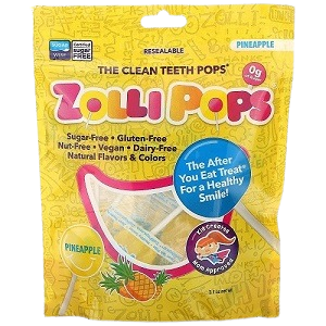 Zollipops Clean Teeth Lollipops | Anti-cavity, Sugar Free Candy With Xylitol - Great For Kids, Diabetics And Keto Diet Pineapple 3.1oz