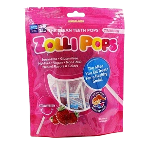 Zollipops Clean Teath Pops  Strawberry Kids Food For A Clean Teeth Sugar Free Candy With Xylitol  3.1 Oz